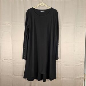 Sympli Womens Black Long Button Sleeve Asymmetrical Tunic Dress 14